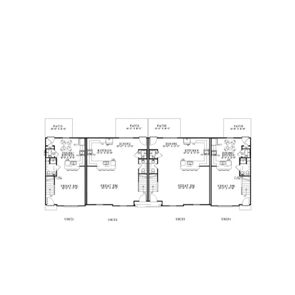 Multi-Family House Plan First Floor - Kirlin Rustic Stone Fourplex 055D-0896 - Search House Plans and More