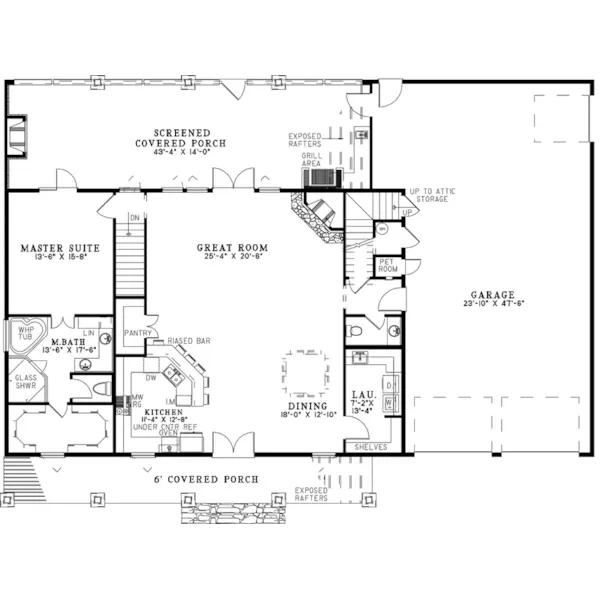 Ranch House Plan First Floor - Flatrock Hollow Acadian Home 055D-0903 - Search House Plans and More