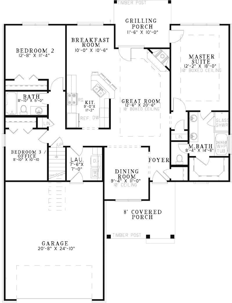 Arts & Crafts House Plan First Floor - Ries Terrace Rustic Style Home 055D-0904 - Shop House Plans and More