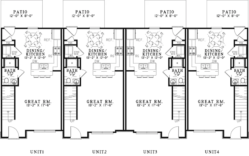 Multi-Family House Plan First Floor - Galloway Place Rustic Fourplex 055D-0907 - Search House Plans and More