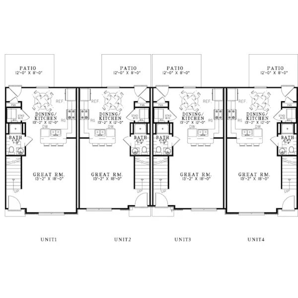 Arts & Crafts House Plan First Floor - Carson Place Rustic Fourplex 055D-0908 - Search House Plans and More