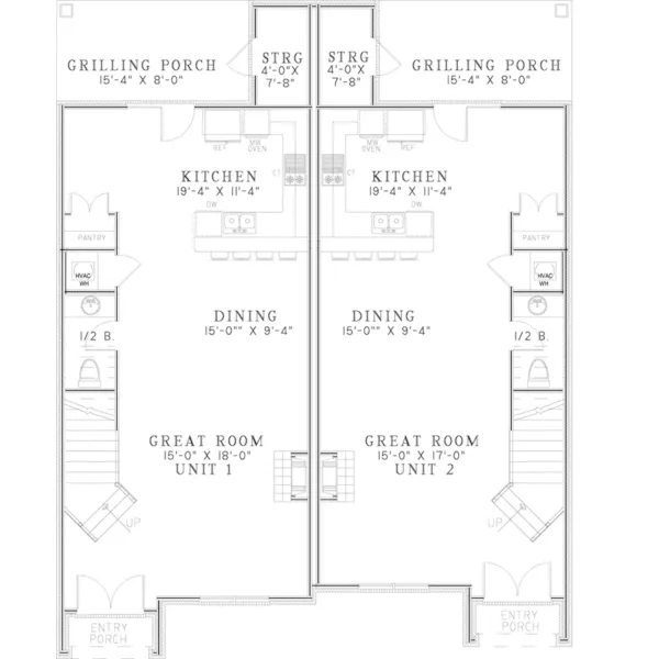 Rustic House Plan First Floor - McCarroll Duplex 055D-0931 - Shop House Plans and More