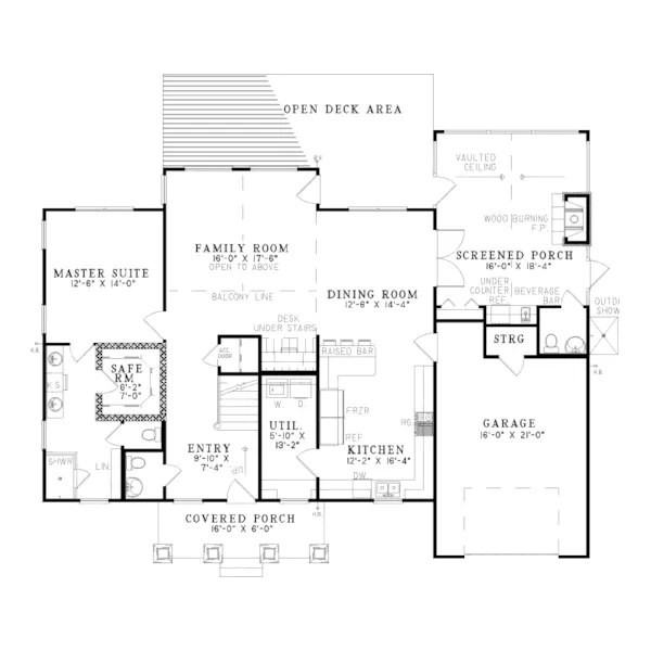 Lake House Plan First Floor - Aspen Edge Craftsman Home 055D-0933 - Search House Plans and More