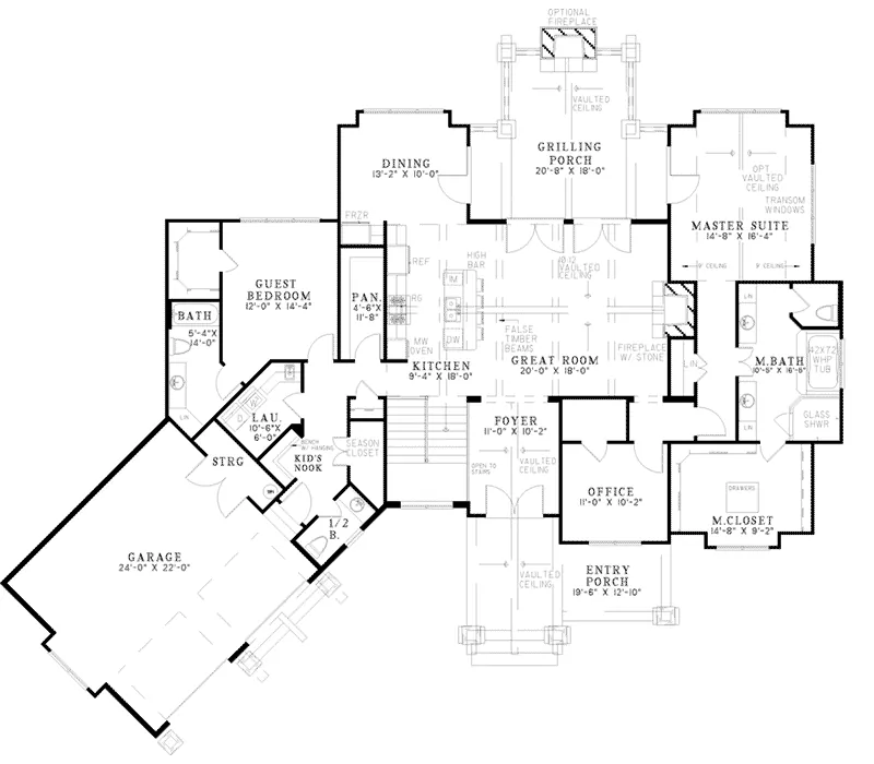 European House Plan First Floor - Blueridge Overlook Rustic Home 055D-0940 - Search House Plans and More