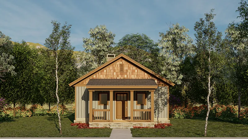 Shingle House Plan Front of Home - Ridge View Rustic Cabin 055D-0941 - Shop House Plans and More