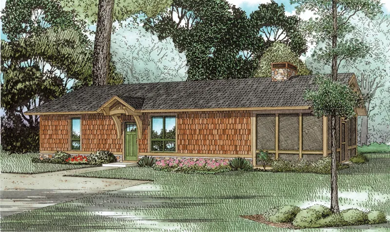 Vacation House Plan Front of Home - Cozy Retreat Shingle Cabin 055D-0943 - Search House Plans and More
