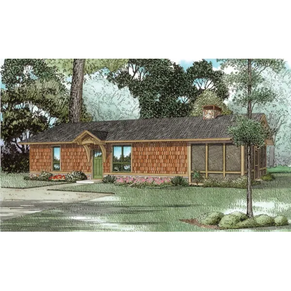 Country House Plan Front of Home - Cozy Retreat Shingle Cabin 055D-0943 - Search House Plans and More