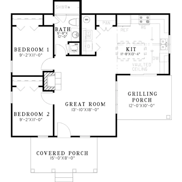 Cabin & Cottage House Plan First Floor - Moss Lake Rustic Cabin 055D-0945 - Shop House Plans and More