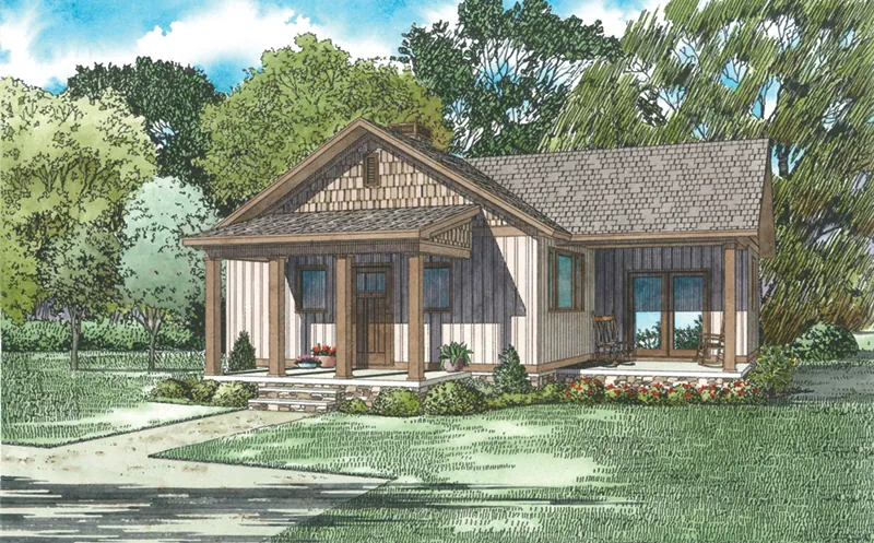 Cabin & Cottage House Plan Front of Home - Moss Lake Rustic Cabin 055D-0945 - Shop House Plans and More