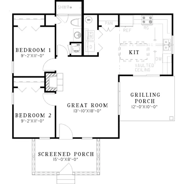 Country House Plan First Floor - Moss Pond Rustic Cabin 055D-0946 - Shop House Plans and More