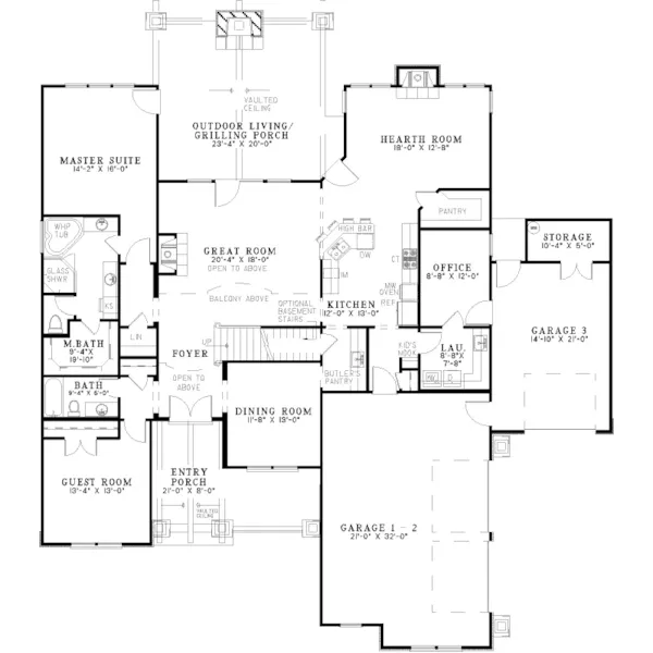 Southern House Plan First Floor - Stoneboro Rustic Craftsman Home 055D-0954 - Shop House Plans and More