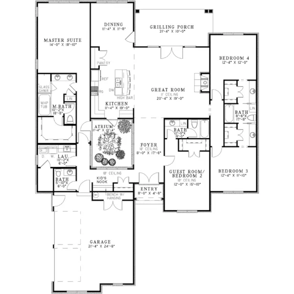 Southern House Plan First Floor - Layton Circle Ranch Home 055D-0962 - Shop House Plans and More