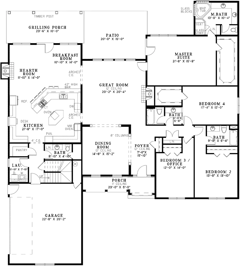 Country French House Plan First Floor - Copley European Ranch Home 055D-0963 - Search House Plans and More