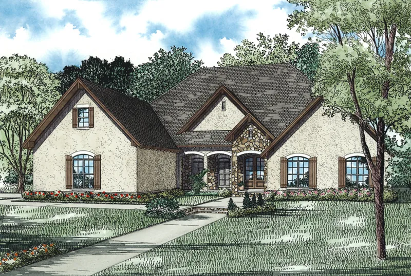 Country French House Plan Front of Home - Copley European Ranch Home 055D-0963 - Search House Plans and More
