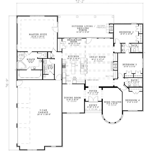 Traditional House Plan First Floor - Gandy Park Traditional Home 055D-0969 - Search House Plans and More