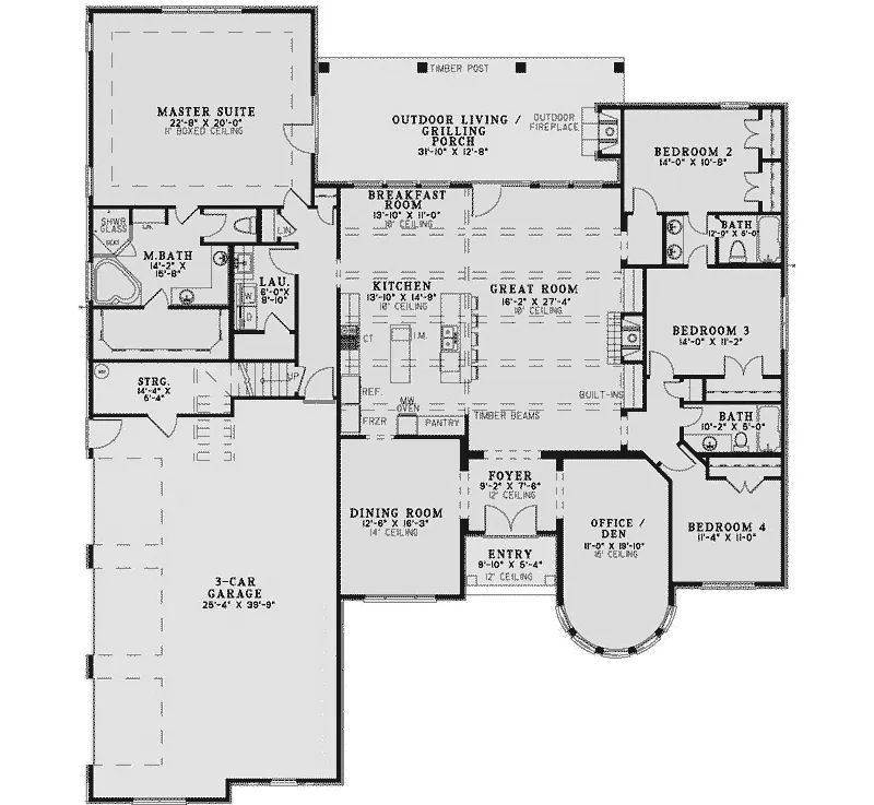 Ranch House Plan First Floor - Lemaire European Luxury Home 055D-0971 - Shop House Plans and More