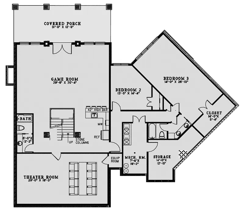 Rustic House Plan Lower Level Floor - Mt. Mickley Craftsman Home 055D-0973 - Shop House Plans and More