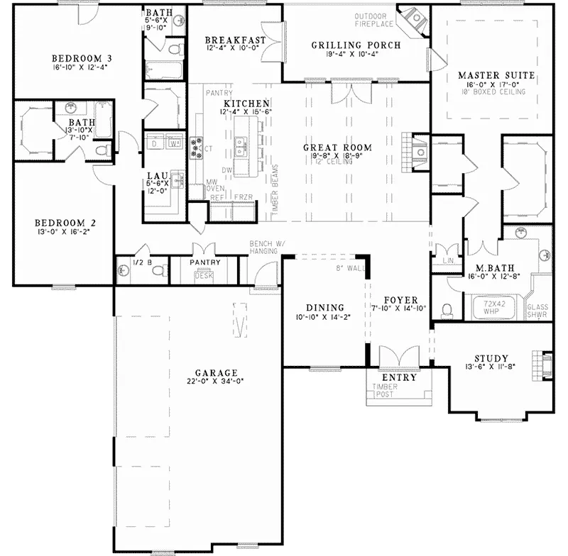 European House Plan First Floor - Paige Park Ranch Home 055D-0974 - Shop House Plans and More