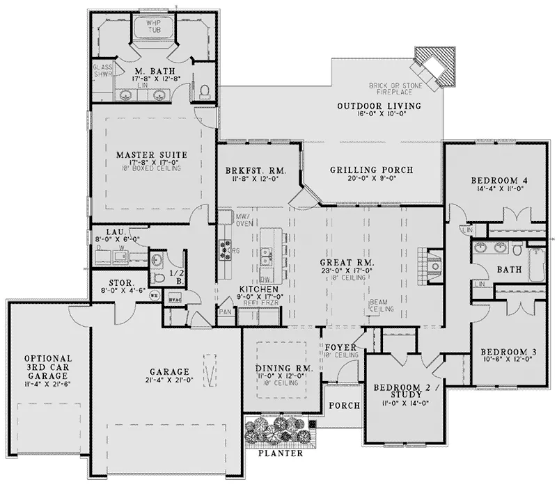 Southern House Plan First Floor - Pratt Lane Ranch Home 055D-0975 - Shop House Plans and More