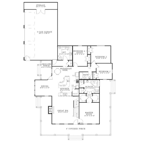 Beach & Coastal House Plan First Floor - Raven Ranch Country Home 055D-0976 - Shop House Plans and More