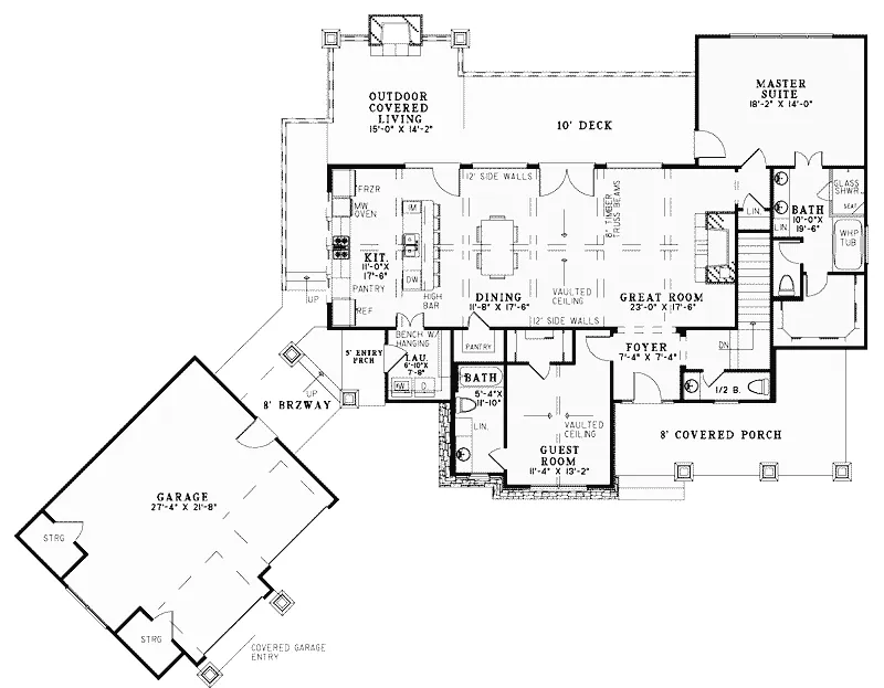 Lake House Plan First Floor - Meadford Mill Country Ranch Home 055D-0977 - Shop House Plans and More