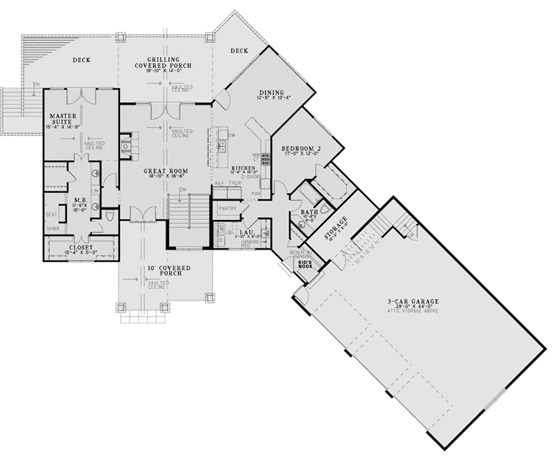 Rustic House Plan First Floor - Mallard Way Rustic Ranch Home 055D-0981 - Shop House Plans and More