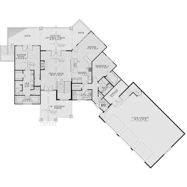 Rustic House Plan First Floor - Mallard Way Rustic Ranch Home 055D-0981 - Shop House Plans and More