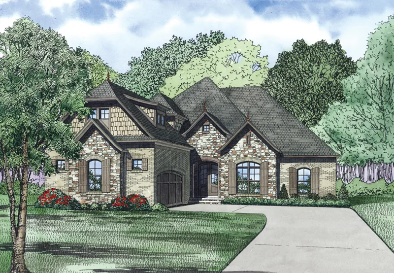 Traditional House Plan Front of Home - Riley River European Home 055D-0994 - Shop House Plans and More