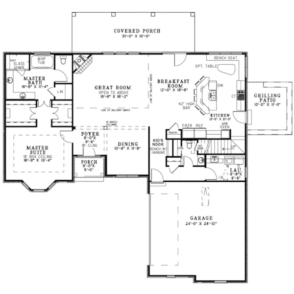 Bungalow House Plan First Floor - Hartle Bluff Traditional Home 055D-1003 - Search House Plans and More