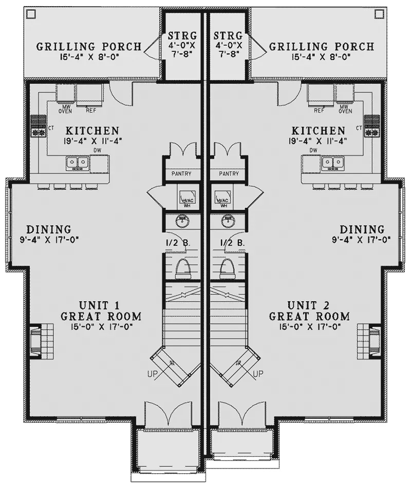 Country French House Plan First Floor - Mockingbird Hill Duplex Home 055D-1013 - Shop House Plans and More