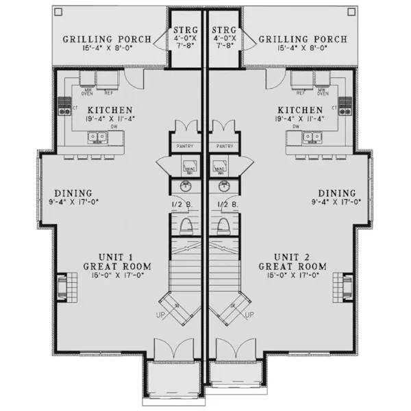 European House Plan First Floor - Mockingbird Hill Duplex Home 055D-1013 - Shop House Plans and More