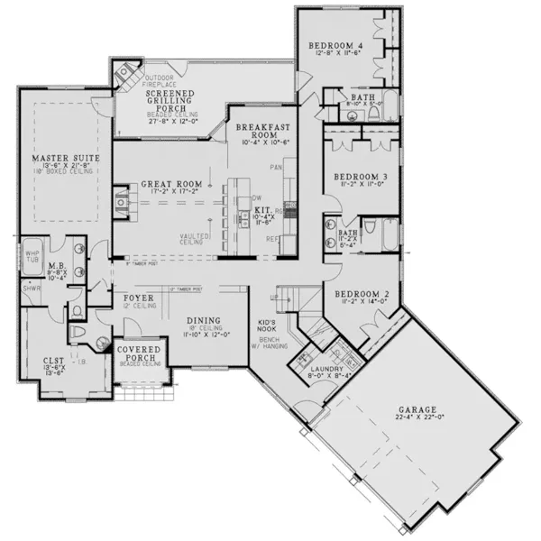 Ranch House Plan First Floor - Rodgers Path European Home 055D-1016 - Shop House Plans and More