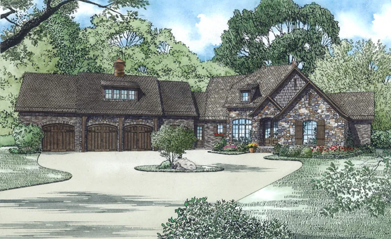 Traditional House Plan Front of Home - Elgin Hill Rustic Ranch Home 055D-1018 - Search House Plans and More