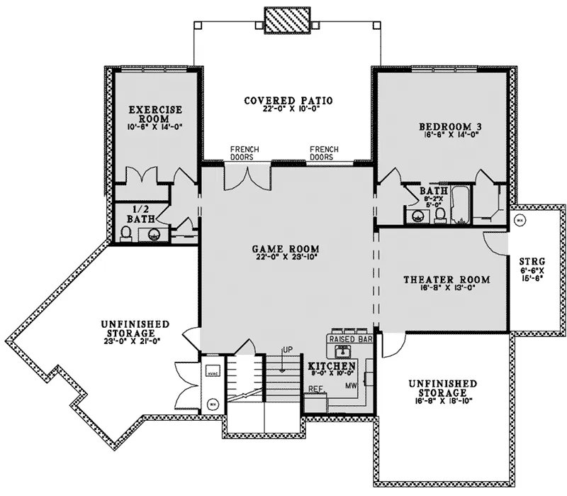 Traditional House Plan Lower Level Floor - Elgin Hill Rustic Ranch Home 055D-1018 - Search House Plans and More