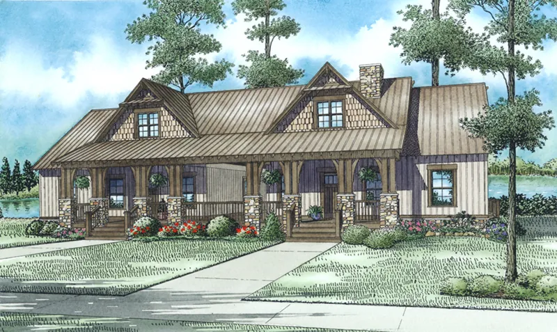 Arts & Crafts House Plan Front of Home - Hamburg Trail Craftsman Home 055D-1023 - Search House Plans and More
