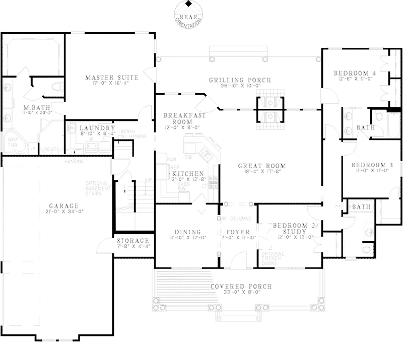 Traditional House Plan First Floor - Parker Lane Country Home 055D-1041 - Shop House Plans and More