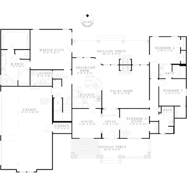 Southern House Plan First Floor - Parker Lane Country Home 055D-1041 - Shop House Plans and More