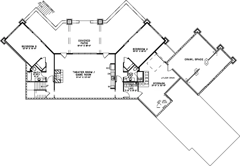 Lowcountry House Plan Lower Level Floor - Young Prairie Modern Home 055D-1048 - Shop House Plans and More