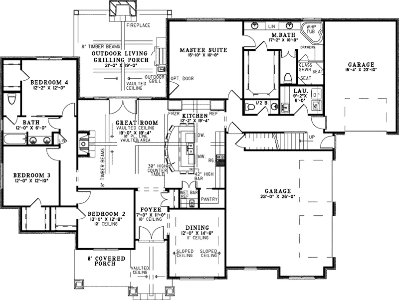 Arts & Crafts House Plan First Floor - Laurel Lake Ranch Home 055D-1049 - Shop House Plans and More