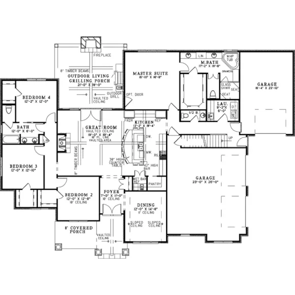 Arts & Crafts House Plan First Floor - Laurel Lake Ranch Home 055D-1049 - Shop House Plans and More