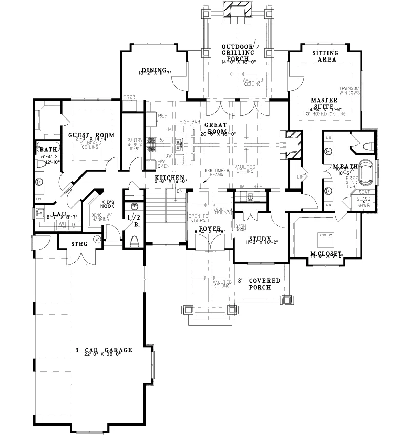 Mountain House Plan First Floor - Trembath Tudor Home 055D-1050 - Shop House Plans and More