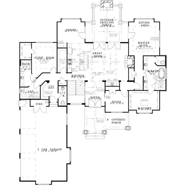 Southern House Plan First Floor - Trembath Tudor Home 055D-1050 - Shop House Plans and More