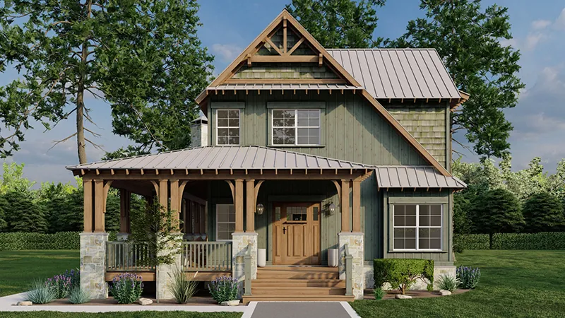 Rustic House Plan Front of Home - Parson Cove Craftsman Home 055D-1051 - Shop House Plans and More