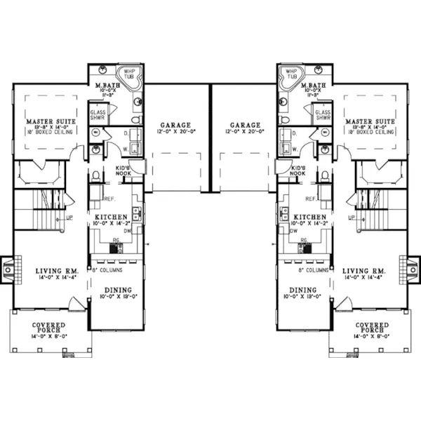 Multi-Family House Plan First Floor - Marvin Lane Country Duplex 055D-1063 - Shop House Plans and More