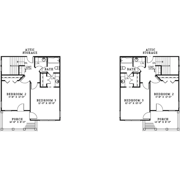 Multi-Family House Plan Second Floor - Marvin Lane Country Duplex 055D-1063 - Shop House Plans and More