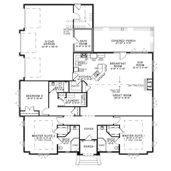 Ranch House Plan First Floor - Warren Way European Home 055D-1070 - Shop House Plans and More