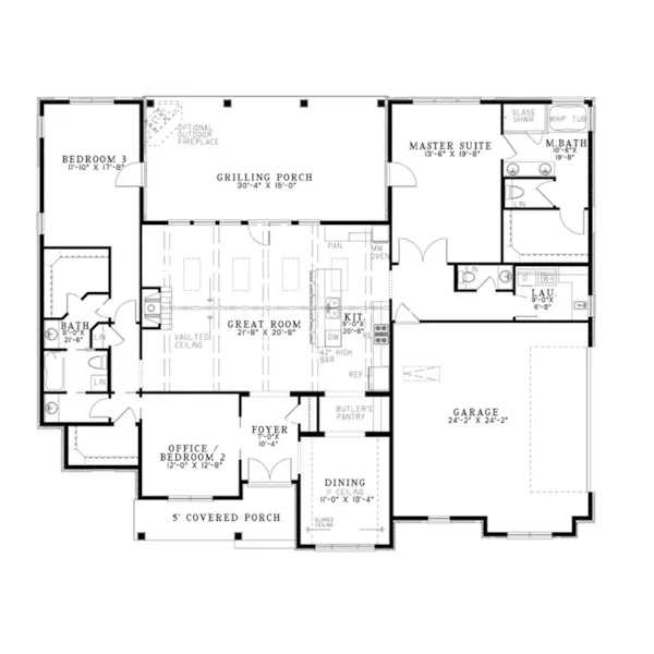 Country House Plan First Floor - Wesley Falls Country Home 055D-1071 - Shop House Plans and More