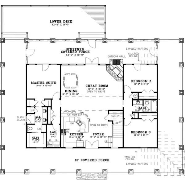 Craftsman House Plan First Floor - Inca Trail Craftsman Home 055D-1073 - Shop House Plans and More