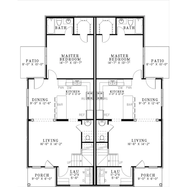 Multi-Family House Plan First Floor - Hector Heights Duplex Home 055D-1074 - Shop House Plans and More