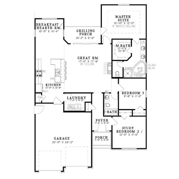 Ranch House Plan First Floor - Lime Creek Ranch Home 055D-1077 - Shop House Plans and More